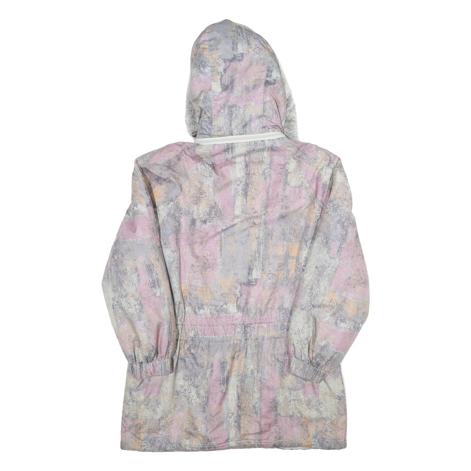 Womens Pink Grey Colourblock Polyester Casual Jacket UK 14 Zip Hooded Long