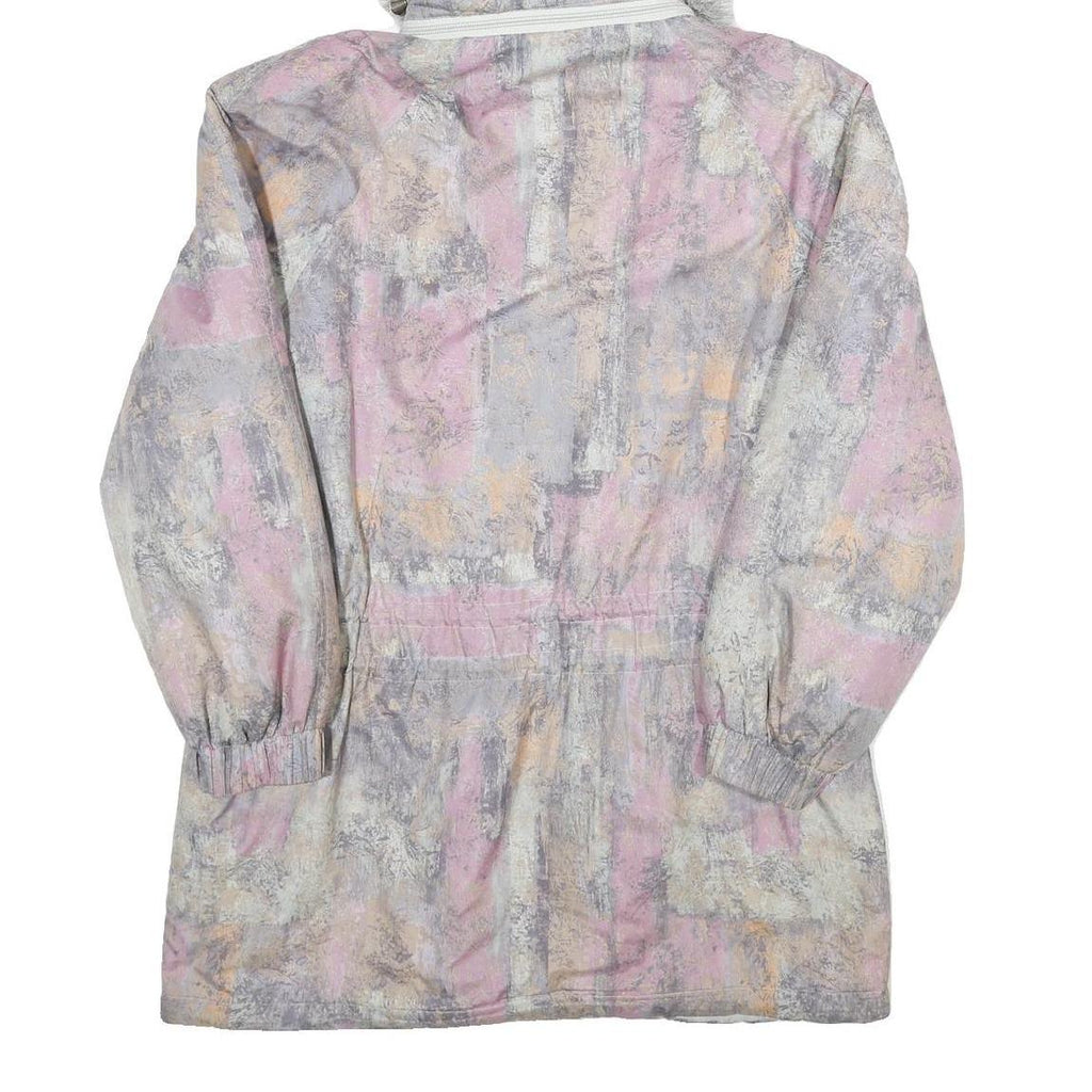 Womens Pink Grey Colourblock Polyester Casual Jacket UK 14 Zip Hooded Long