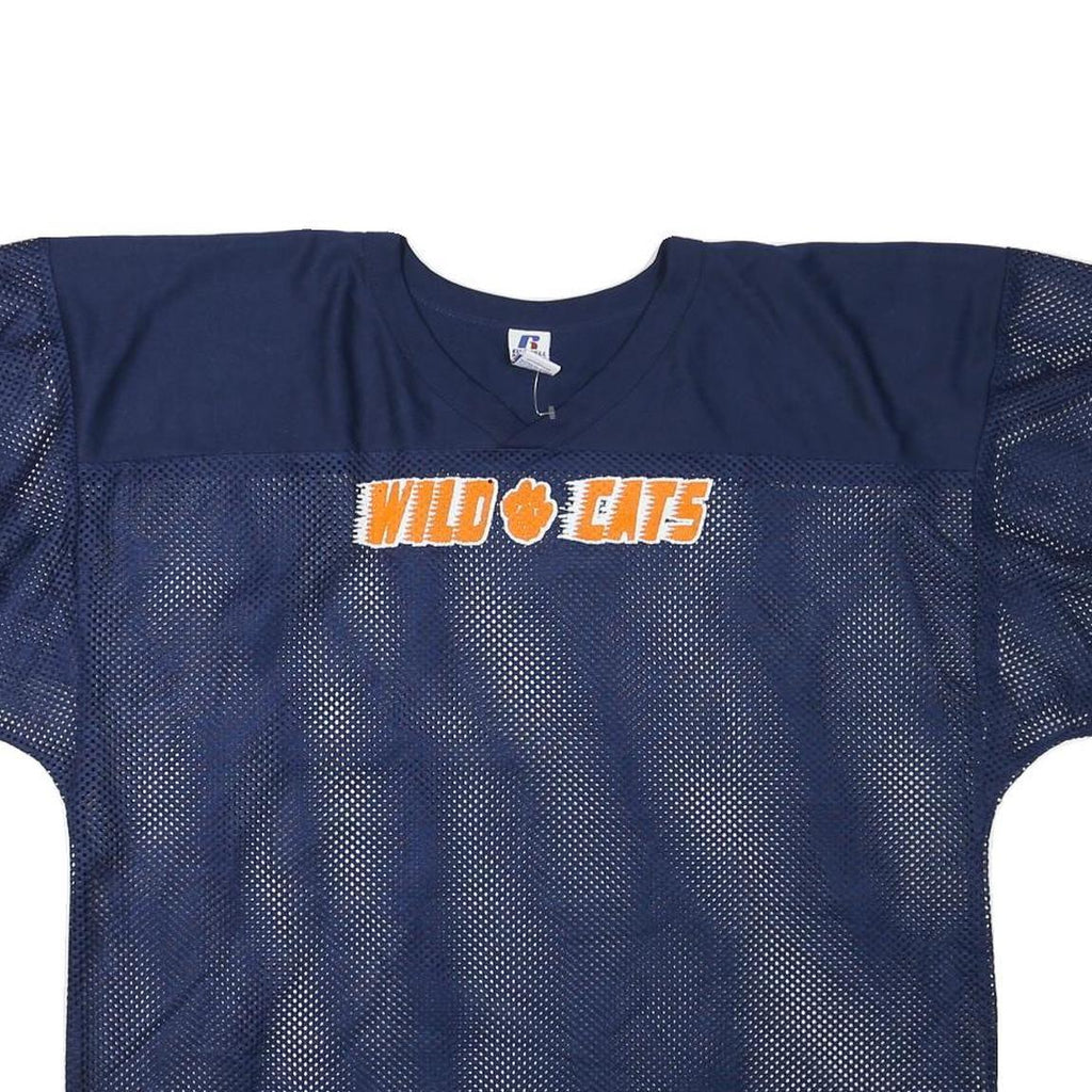 RUSSELL ATHLETIC Mens Navy Wild Cats Graphic T-Shirt XL Short Sleeve V-Neck