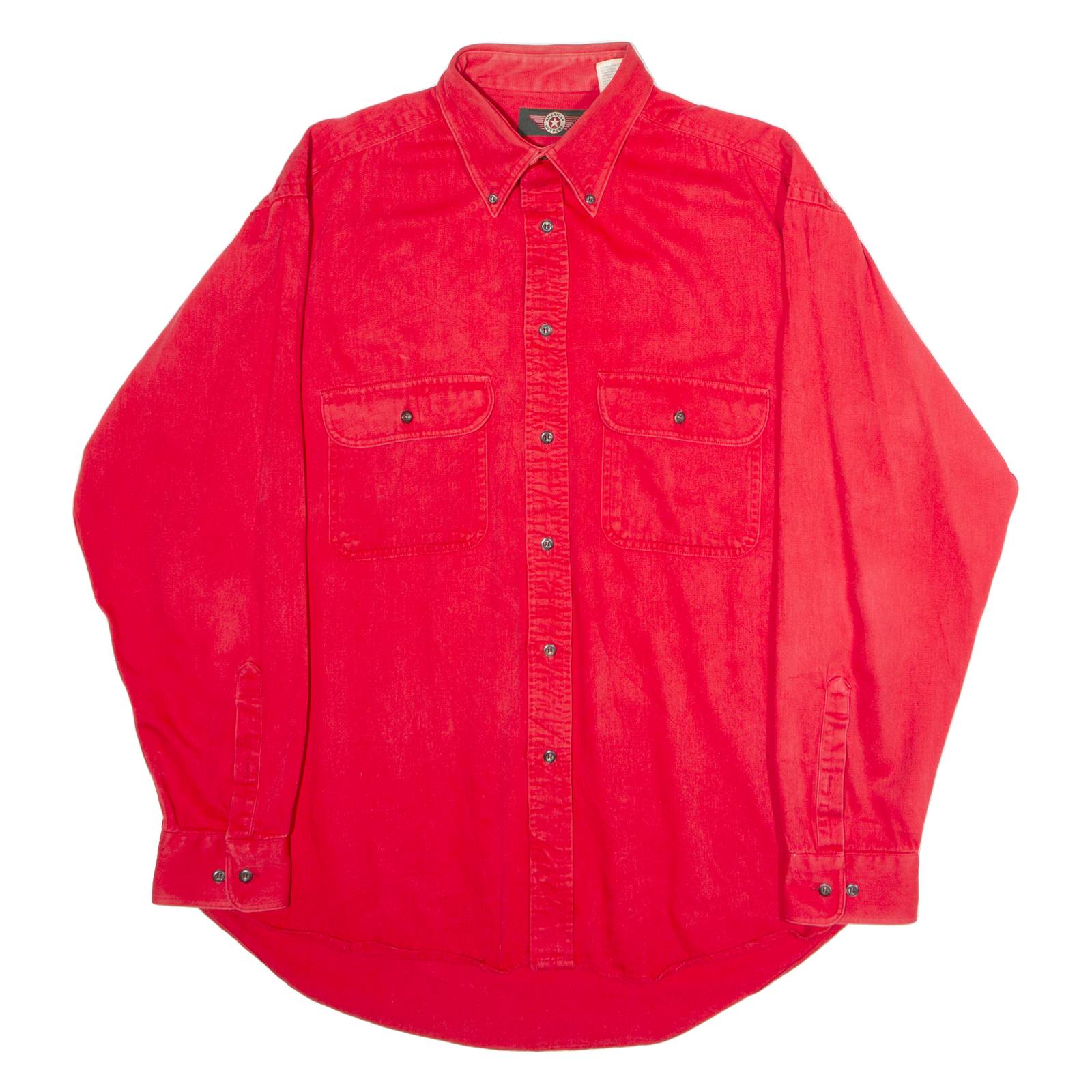 AMERICAN OUTPOST Mens Plain Shirt Red 90s Long Sleeve L