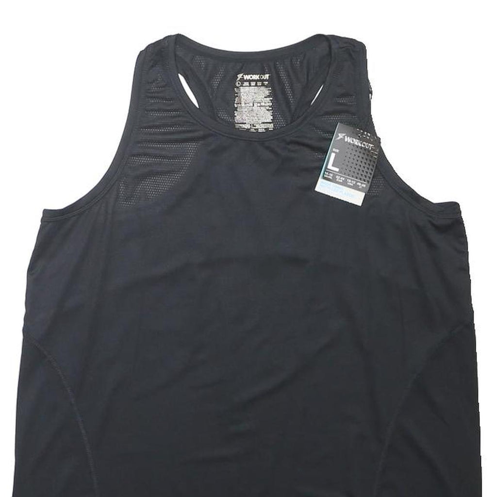 WORKOUT Womens Black Sports Vest Sleeveless Crew Neck Polyester Blend L Gym Top