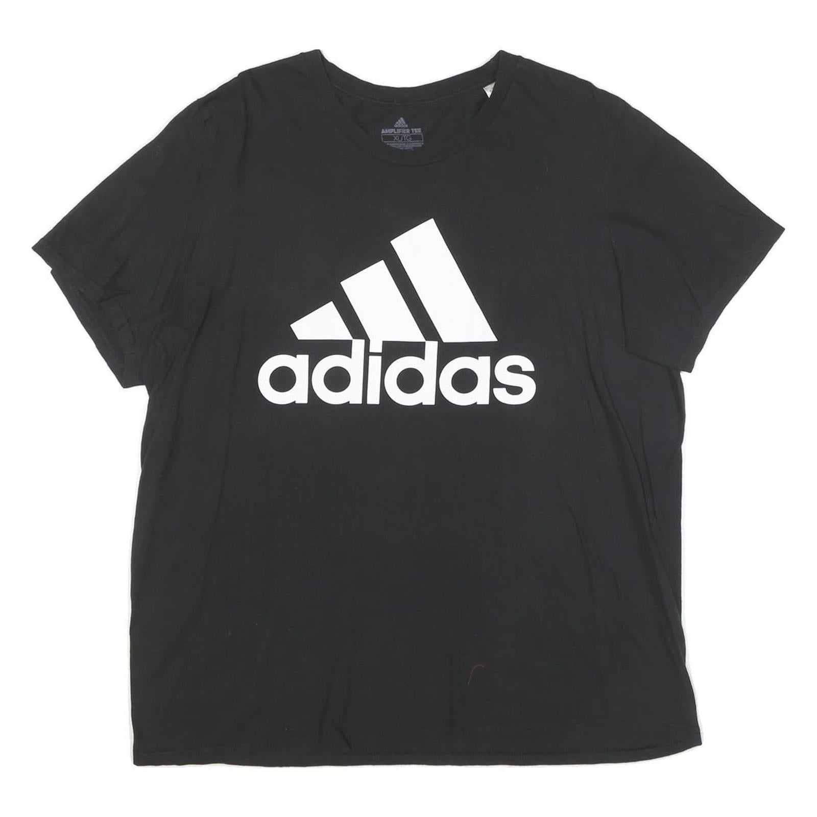 ADIDAS Mens Black White Logo T-Shirt XL Short Sleeve Crew Neck Cotton Blend