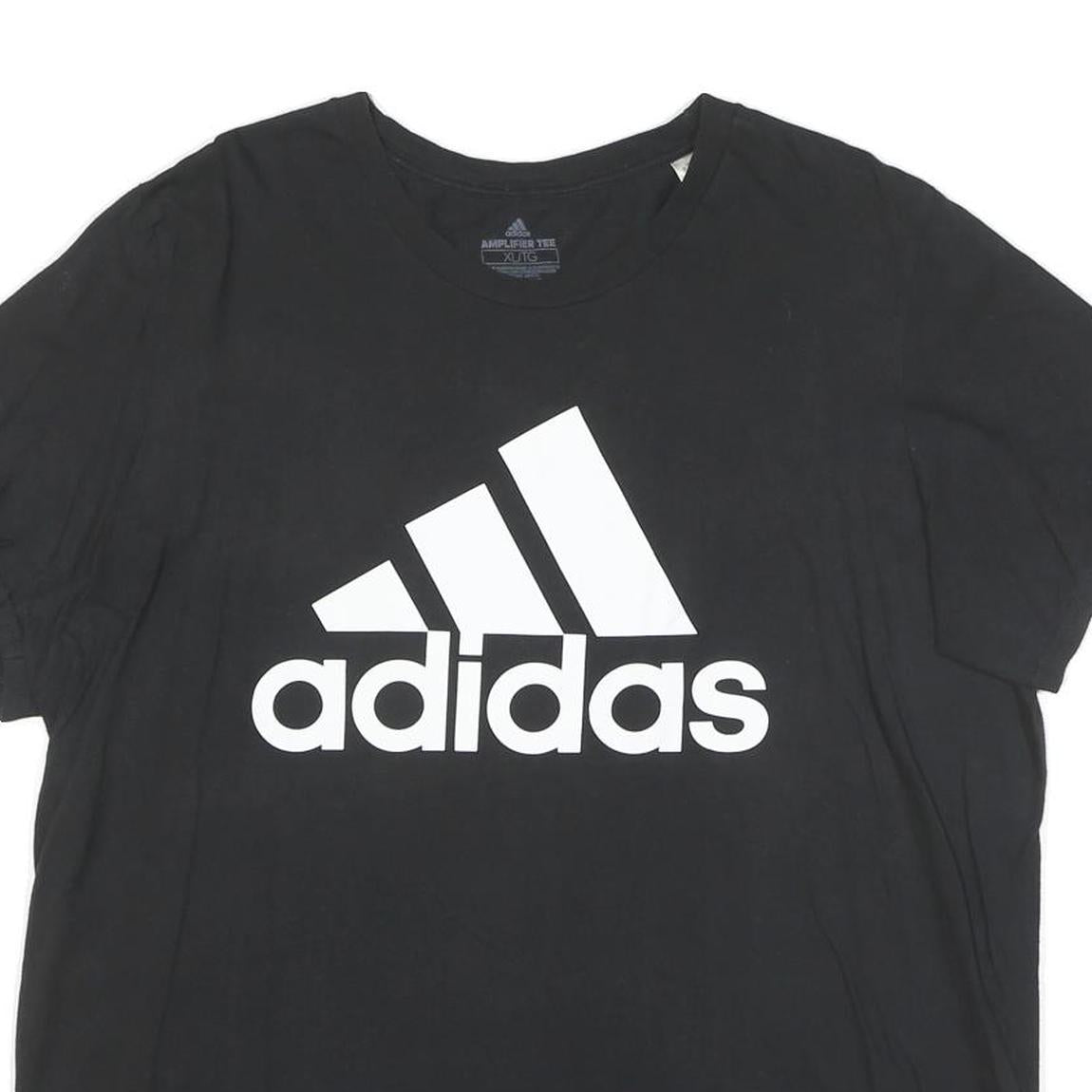 ADIDAS Mens Black White Logo T-Shirt XL Short Sleeve Crew Neck Cotton Blend