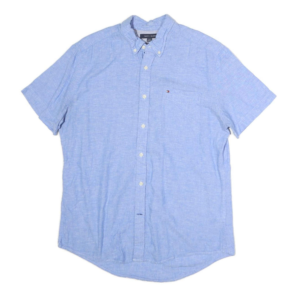TOMMY HILFIGER Mens Blue Plain Shirt M Classic Cotton Button-Down Collar