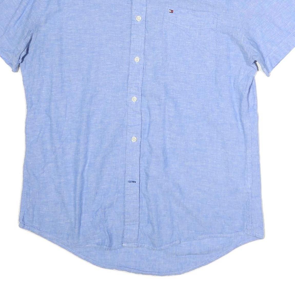 TOMMY HILFIGER Mens Blue Plain Shirt M Classic Cotton Button-Down Collar