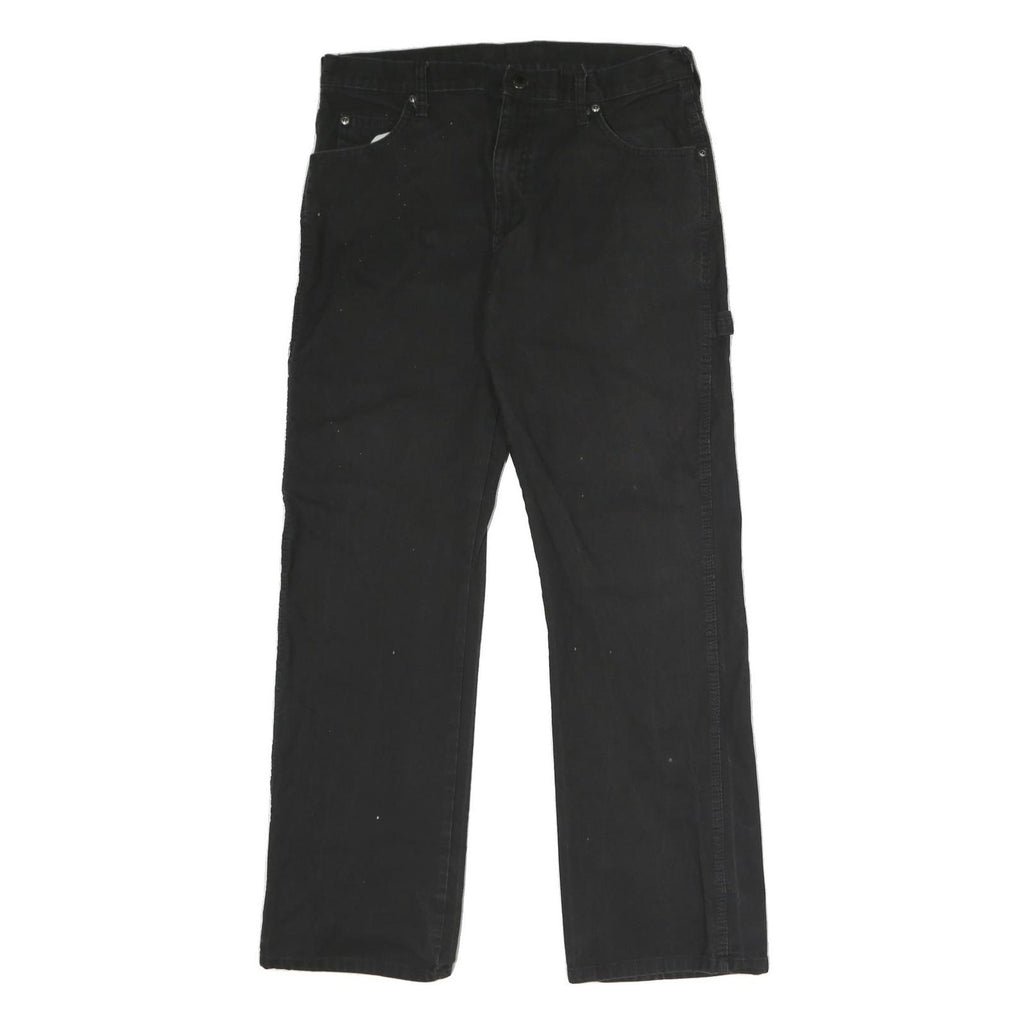 DICKIES Mens Black Cotton Blend Regular Straight Trousers W33 L32 Workwear