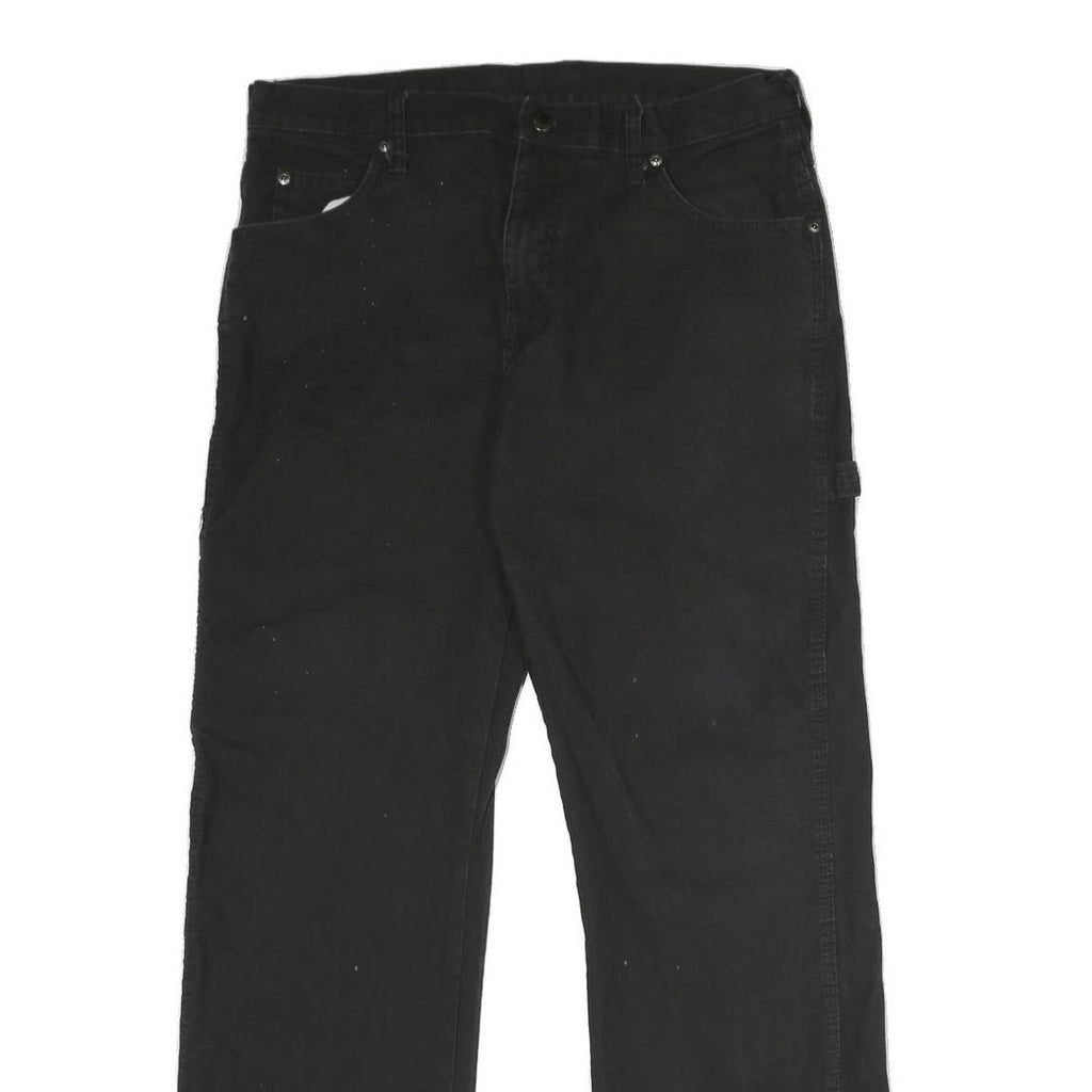 DICKIES Mens Black Cotton Blend Regular Straight Trousers W33 L32 Workwear