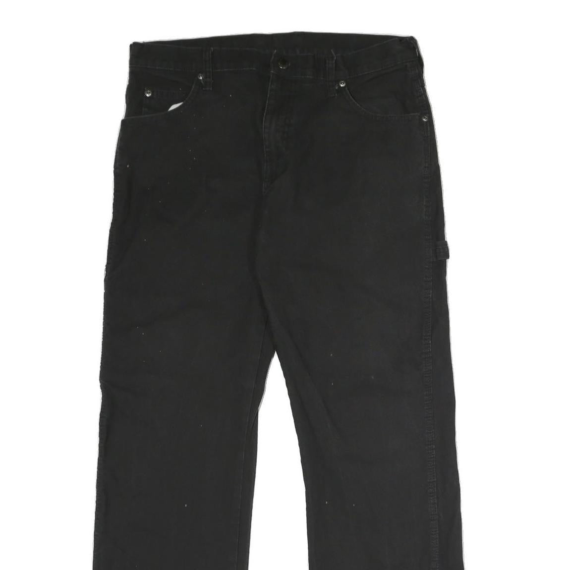 DICKIES Mens Black Cotton Blend Regular Straight Trousers W33 L32 Workwear