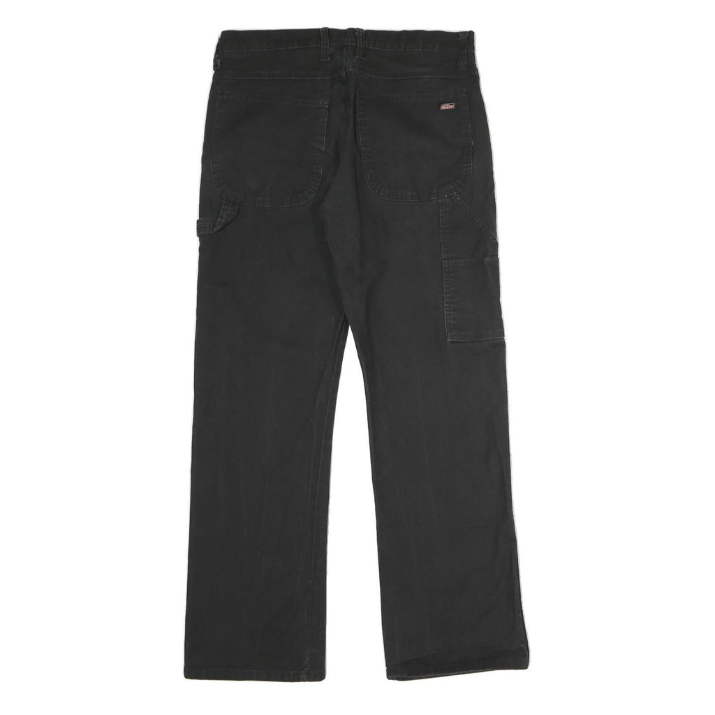 DICKIES Mens Black Cotton Blend Regular Straight Trousers W33 L32 Workwear