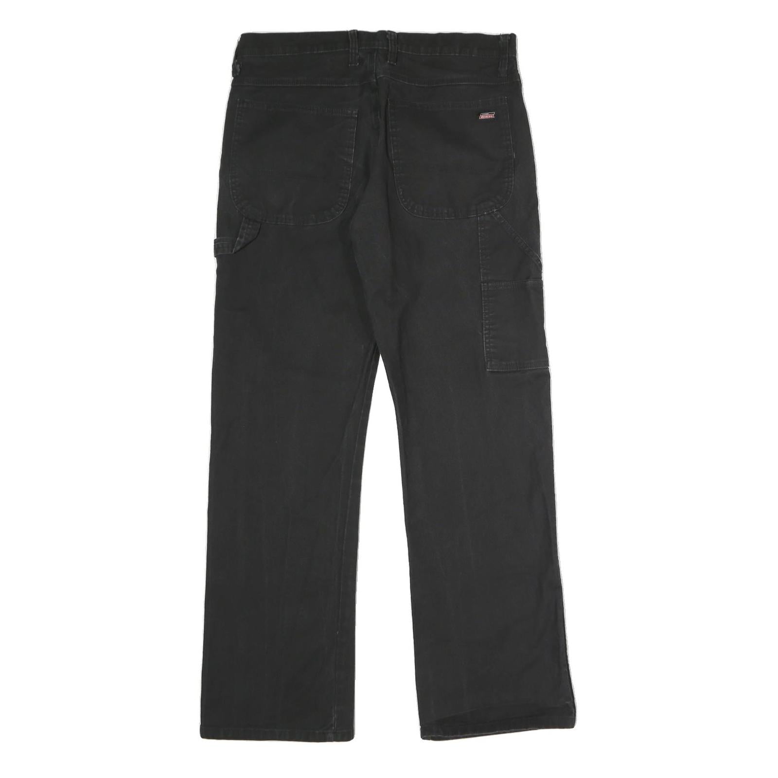DICKIES Mens Black Cotton Blend Regular Straight Trousers W33 L32 Workwear