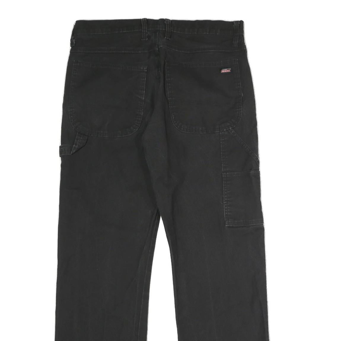 DICKIES Mens Black Cotton Blend Regular Straight Trousers W33 L32 Workwear