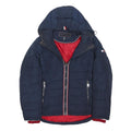 TOMMY HILFIGER Womens Navy Blue Red Zip Jacket L Polyester Blend Quilted Hooded