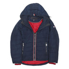 TOMMY HILFIGER Womens Navy Blue Red Zip Jacket L Polyester Blend Quilted Hooded