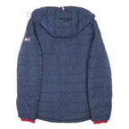 TOMMY HILFIGER Womens Navy Blue Red Zip Jacket L Polyester Blend Quilted Hooded
