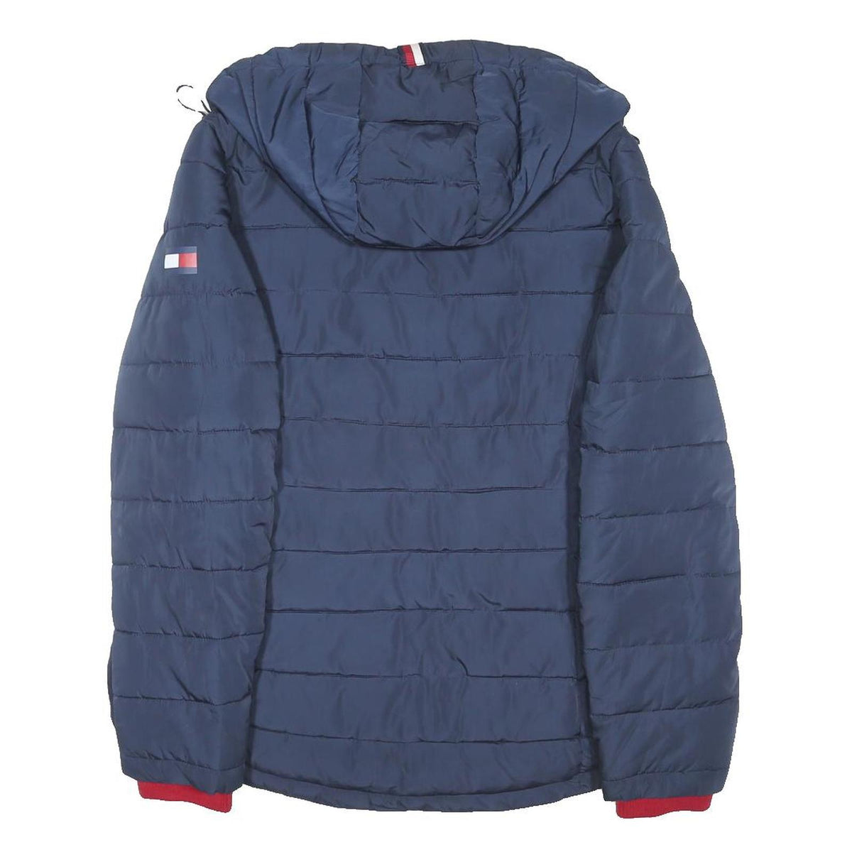 TOMMY HILFIGER Womens Navy Blue Red Zip Jacket L Polyester Blend Quilted Hooded