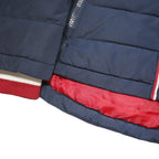TOMMY HILFIGER Womens Navy Blue Red Zip Jacket L Polyester Blend Quilted Hooded