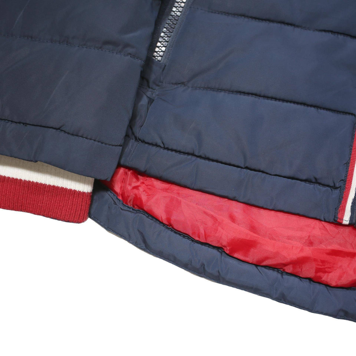 TOMMY HILFIGER Womens Navy Blue Red Zip Jacket L Polyester Blend Quilted Hooded