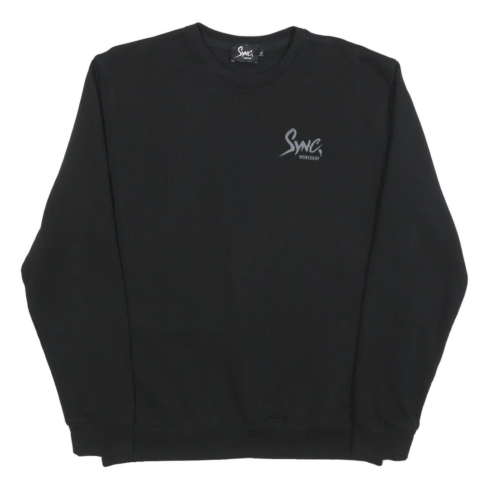 SYNC Mens Black Sweatshirt Workshop Print Crew Neck XL Casual Pullover