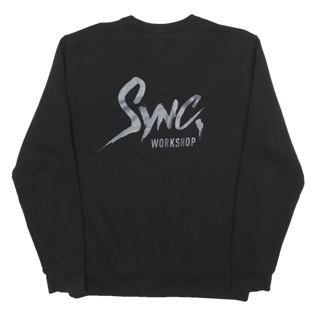 SYNC Mens Black Sweatshirt Workshop Print Crew Neck XL Casual Pullover