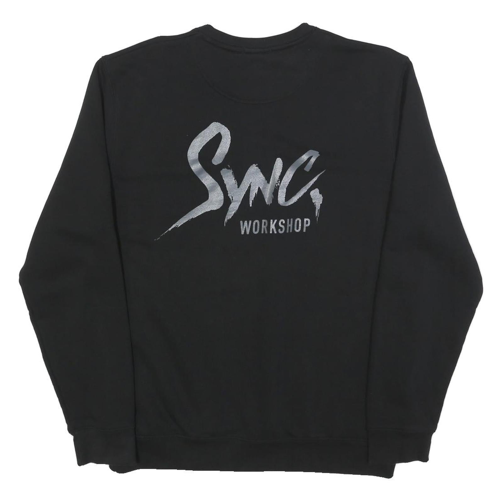 SYNC Mens Black Sweatshirt Workshop Print Crew Neck XL Casual Pullover