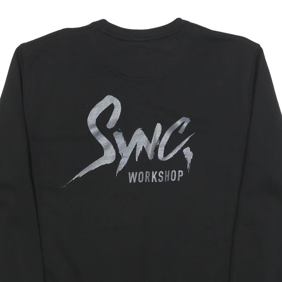 SYNC Mens Black Sweatshirt Workshop Print Crew Neck XL Casual Pullover