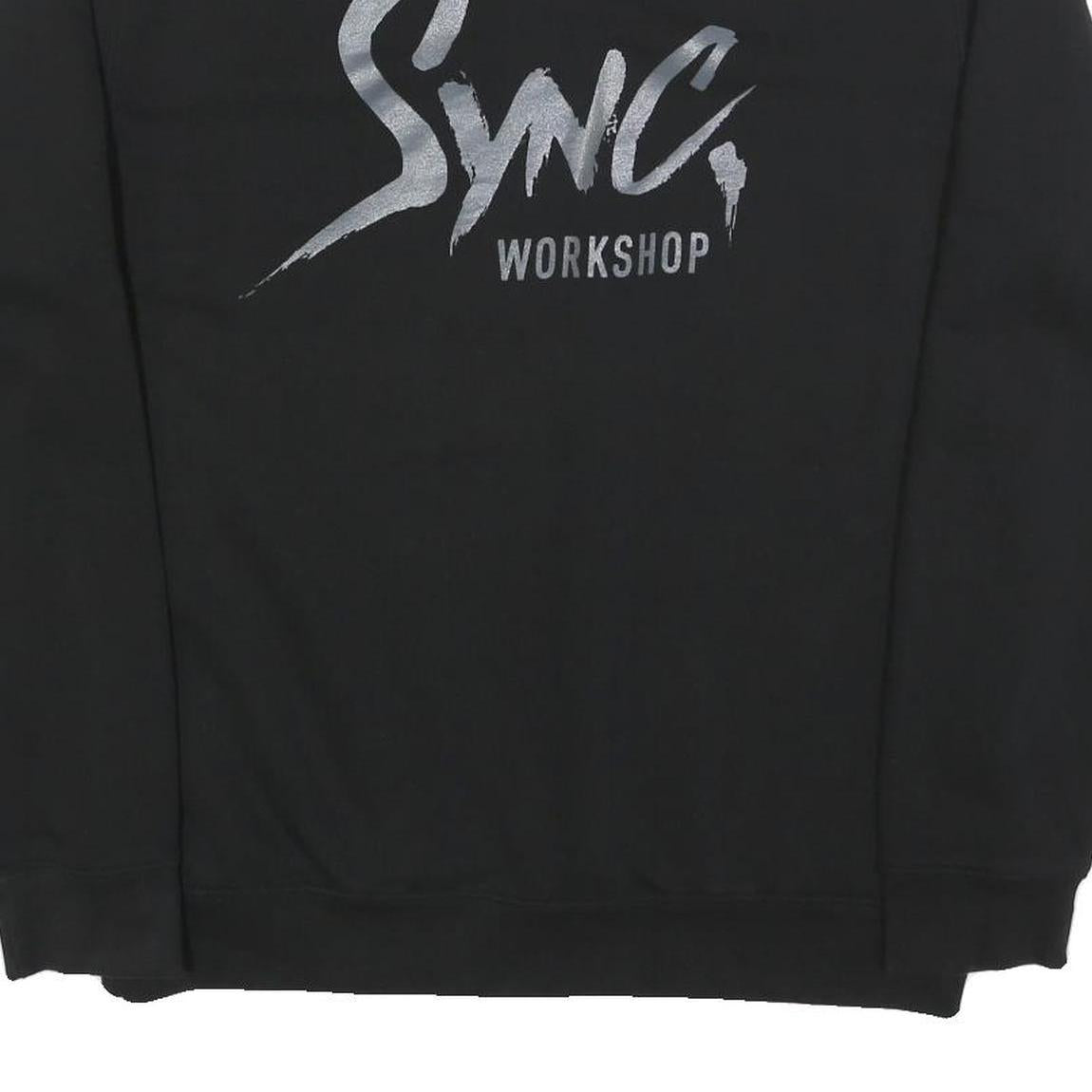 SYNC Mens Black Sweatshirt Workshop Print Crew Neck XL Casual Pullover
