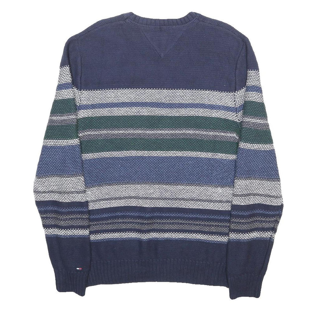 TOMMY HILFIGER Mens Navy Blue & Green Patterned Cotton Blend Jumper Crew Neck