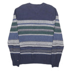 TOMMY HILFIGER Mens Navy Blue & Green Patterned Cotton Blend Jumper Crew Neck