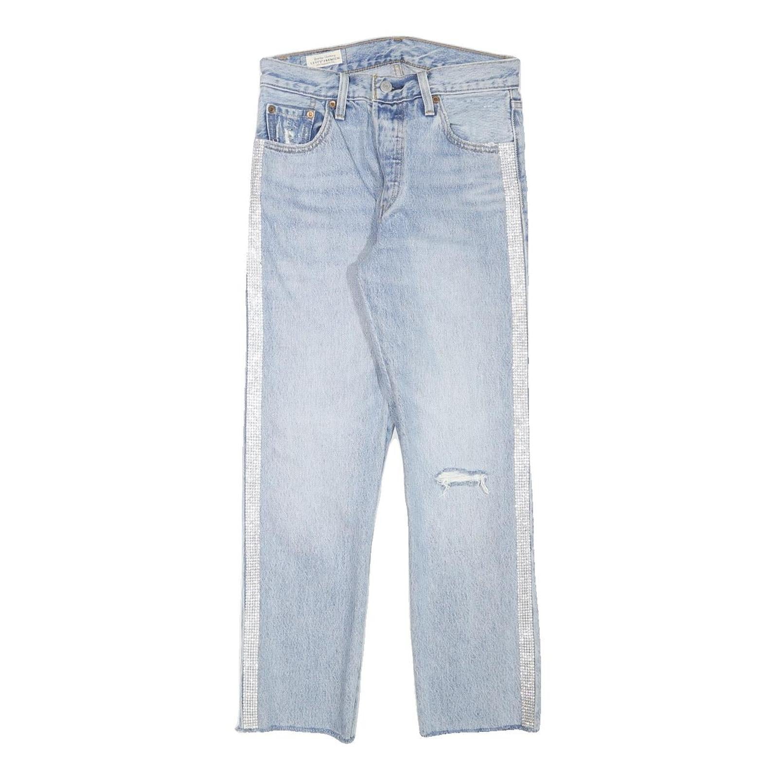 LEVI'S 501 Womens Jeans Blue Regular Straight Denim Light W26 L25 Crystal Trim