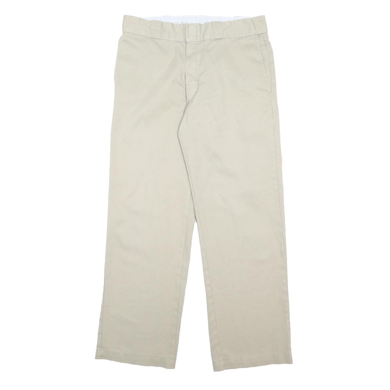 DICKIES Mens Cotton Blend Beige Regular Straight Trousers W29 L30 Workwear Zip