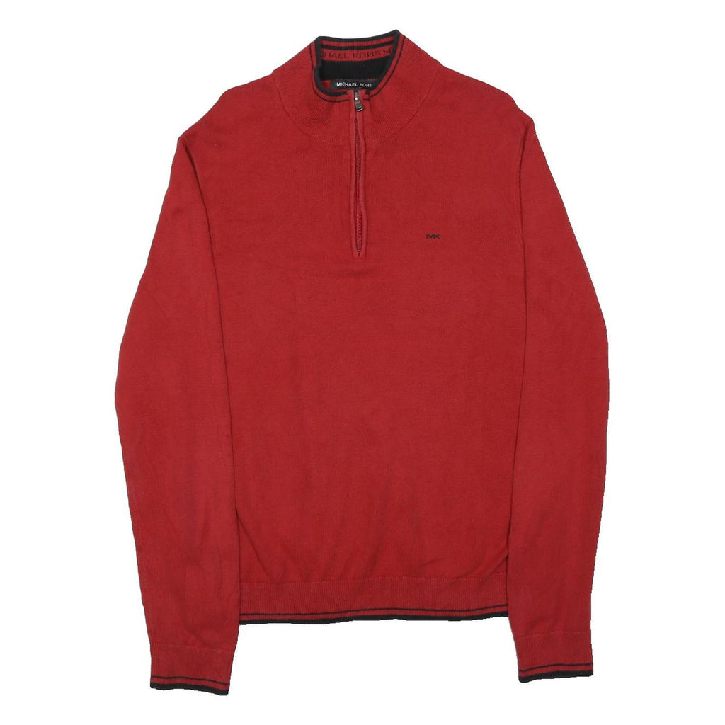 MICHAEL KORS Mens Red Cotton Blend Plain Jumper 1/4 Zip L Casual Knitwear