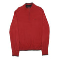 MICHAEL KORS Mens Red Cotton Blend Plain Jumper 1/4 Zip L Casual Knitwear
