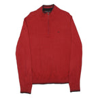 MICHAEL KORS Mens Red Cotton Blend Plain Jumper 1/4 Zip L Casual Knitwear