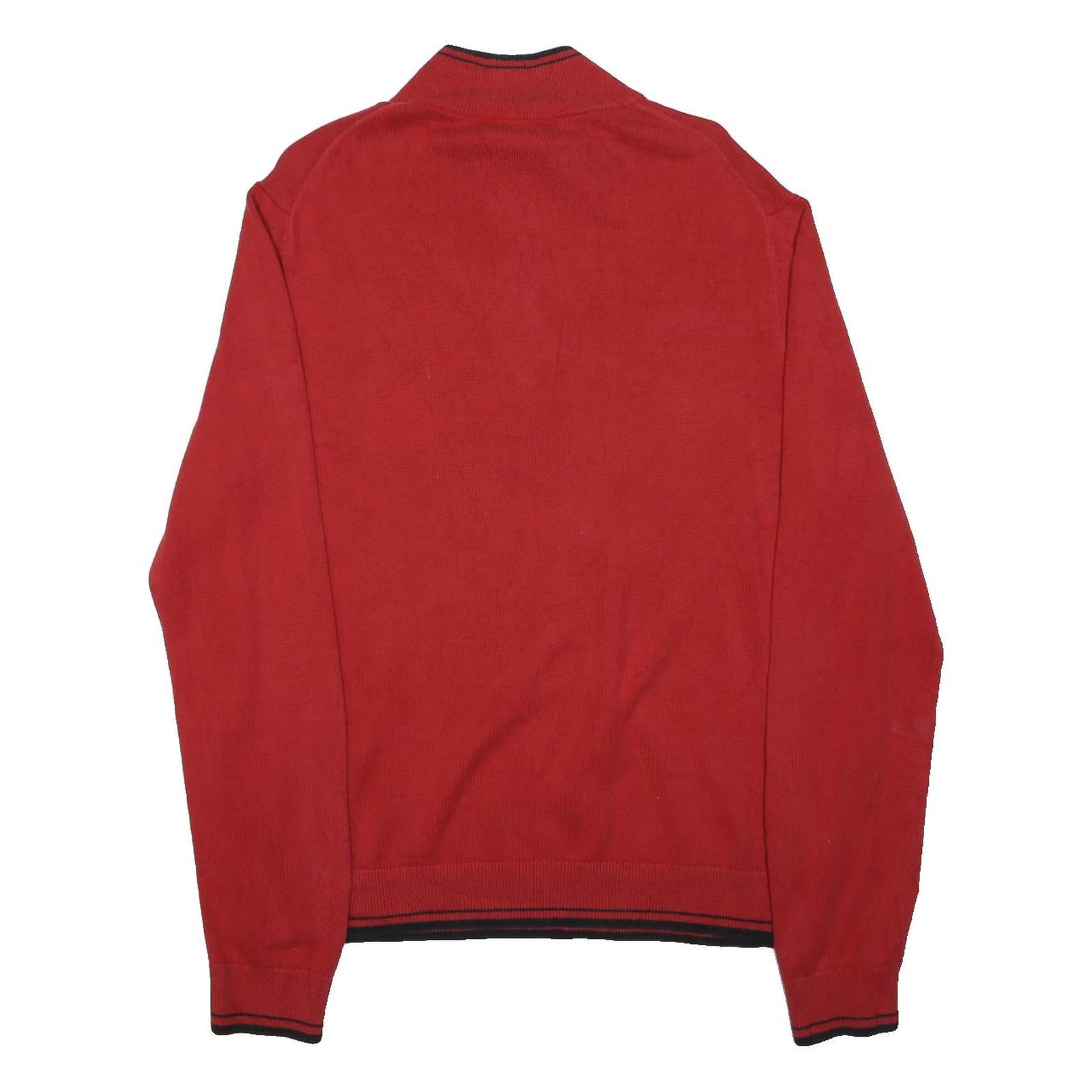 MICHAEL KORS Mens Red Cotton Blend Plain Jumper 1/4 Zip L Casual Knitwear
