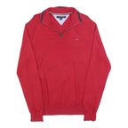TOMMY HILFIGER Mens Red Pullover Plain V-Neck Basic Knit L Cotton Blend Jumper