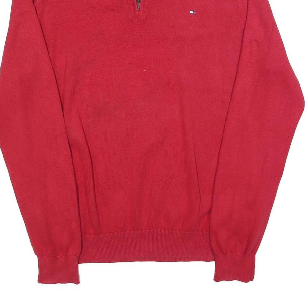 TOMMY HILFIGER Mens Red Pullover Plain V-Neck Basic Knit L Cotton Blend Jumper