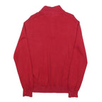 TOMMY HILFIGER Mens Red Pullover Plain V-Neck Basic Knit L Cotton Blend Jumper