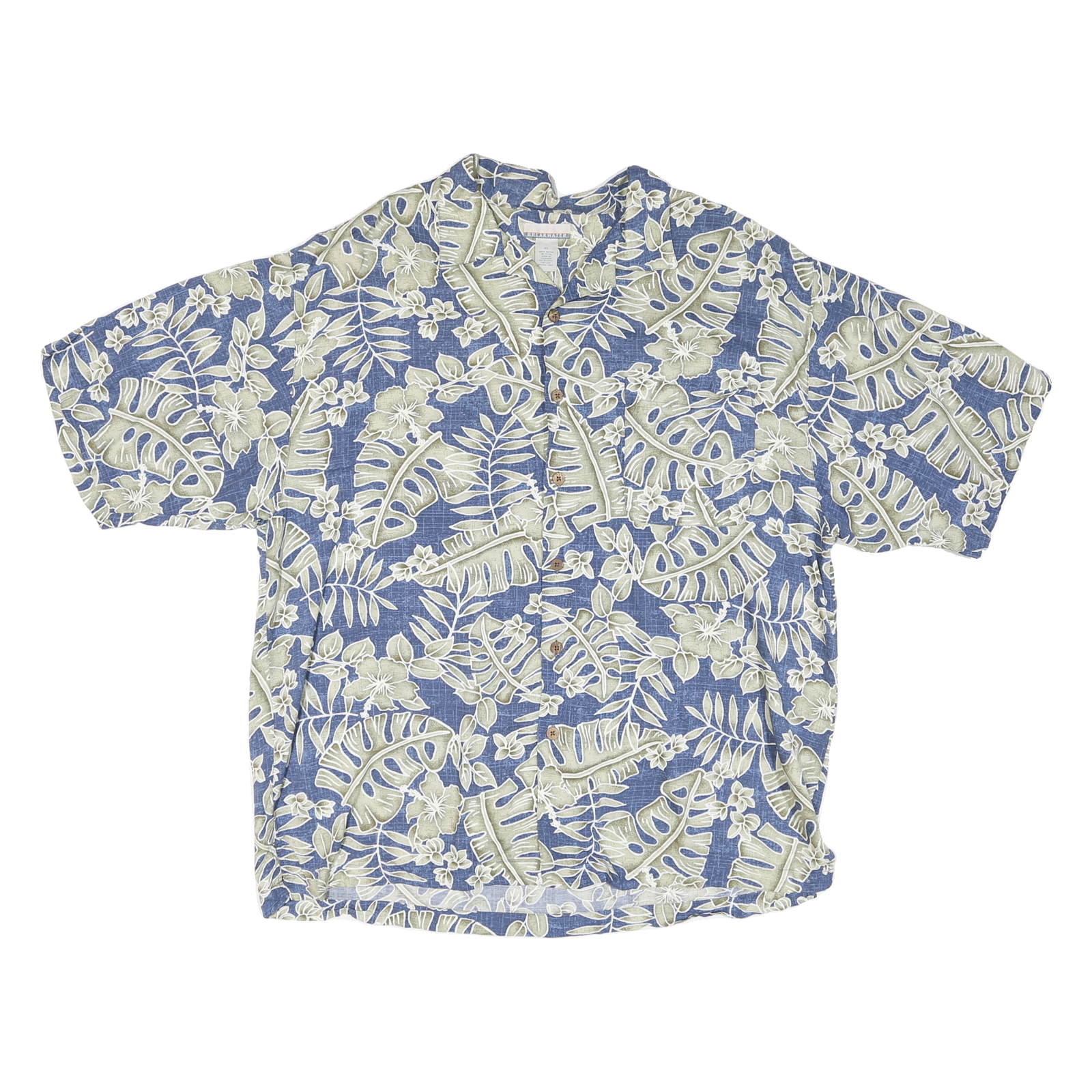 BREAKWATER Mens Blue & Cream Hawaiian Shirt XL Rayon Casual Summer Relaxed Fit