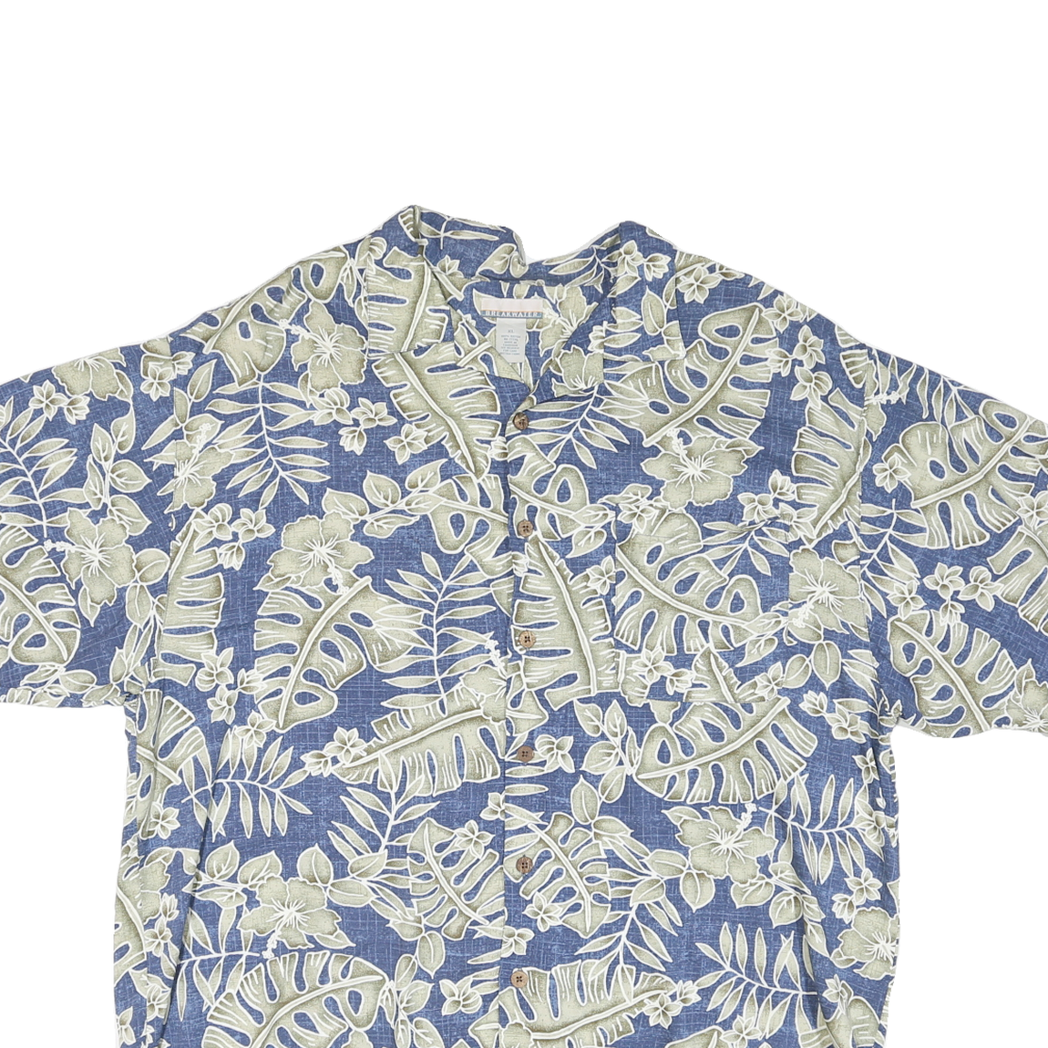 BREAKWATER Mens Blue & Cream Hawaiian Shirt XL Rayon Casual Summer Relaxed Fit