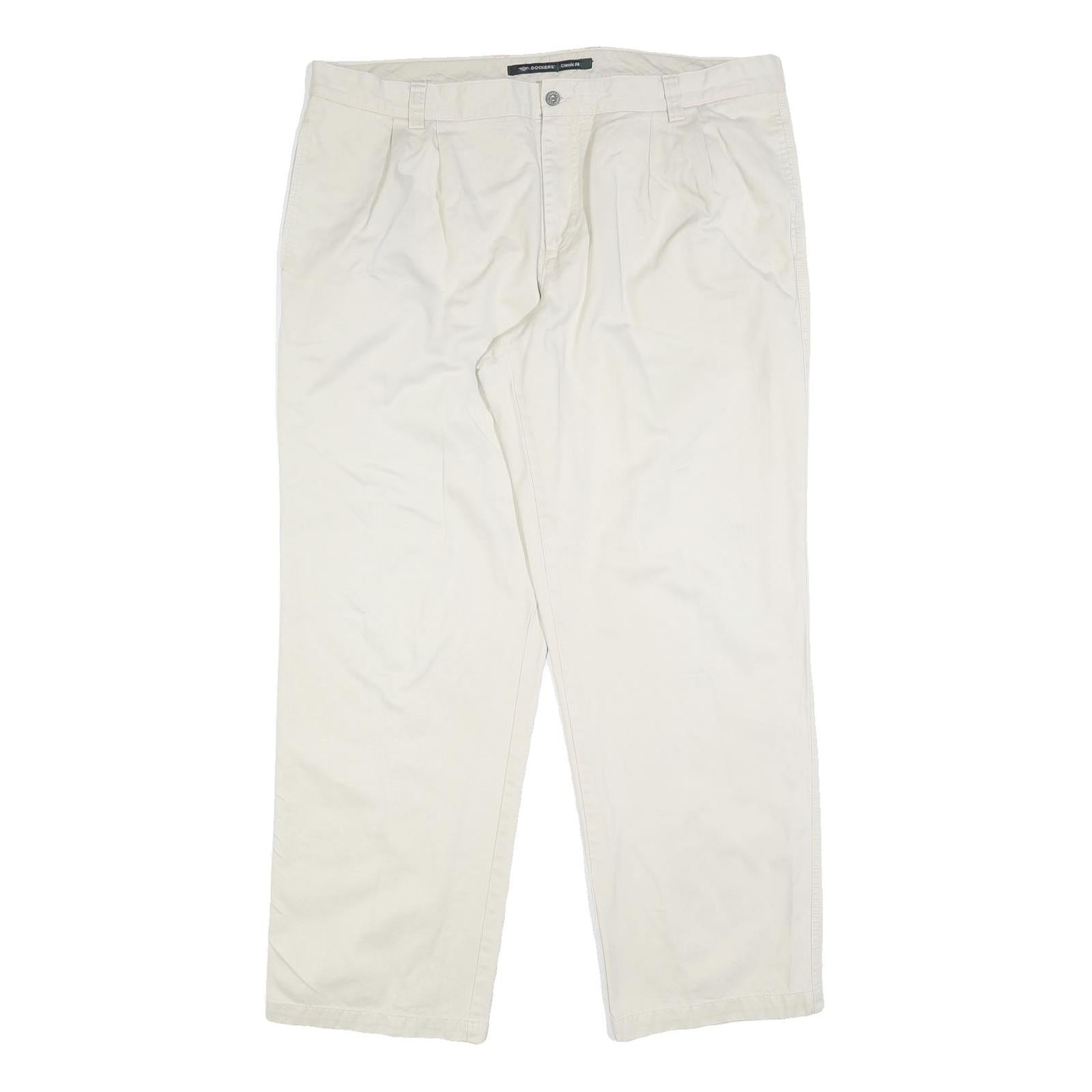 DOCKERS Mens Cotton Blend Cream Classic Fit Straight Leg Trousers W40 L32 Casual