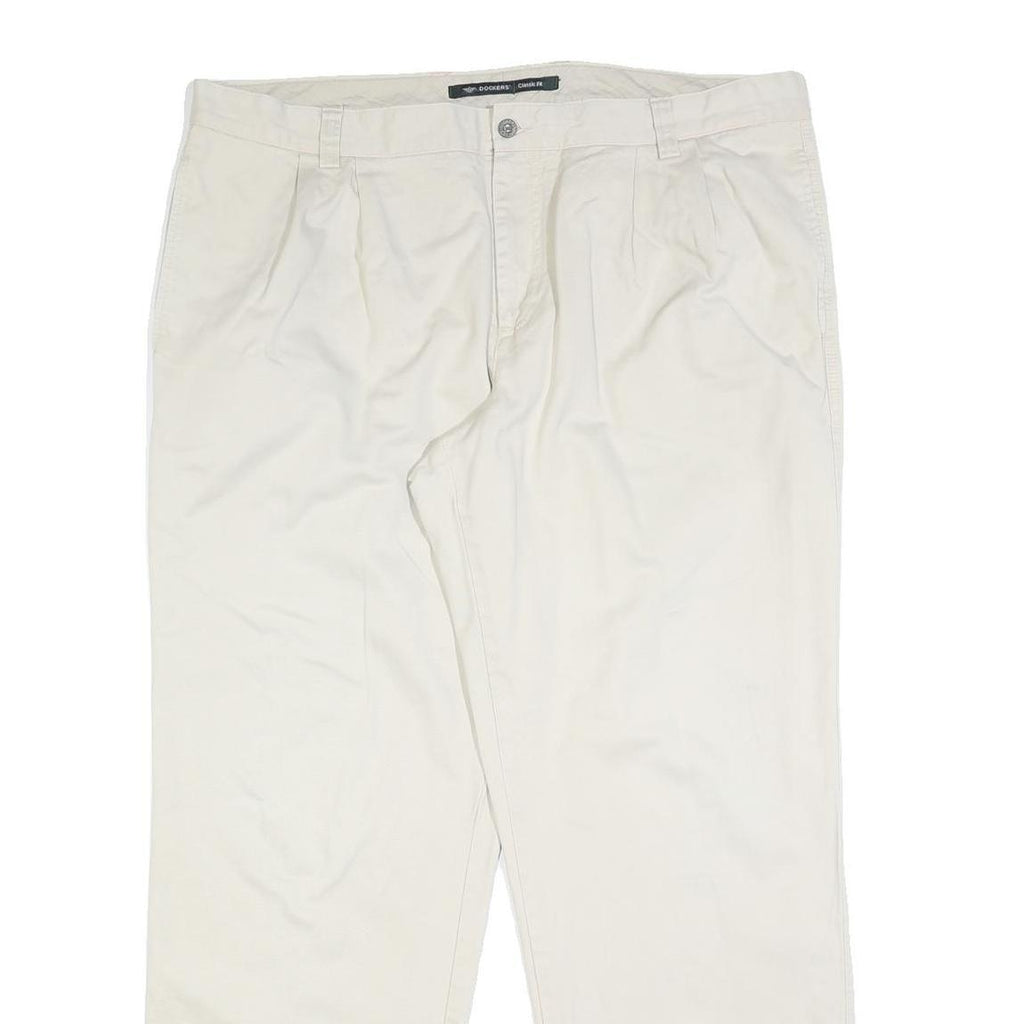 DOCKERS Mens Cotton Blend Cream Classic Fit Straight Leg Trousers W40 L32 Casual