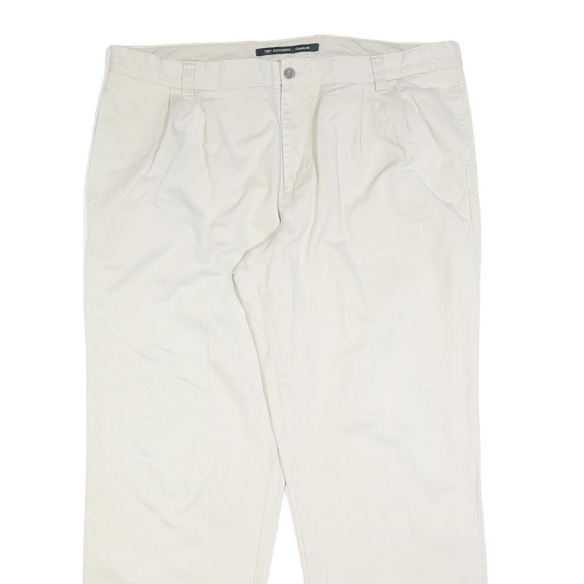 DOCKERS Mens Cotton Blend Cream Classic Fit Straight Leg Trousers W40 L32 Casual