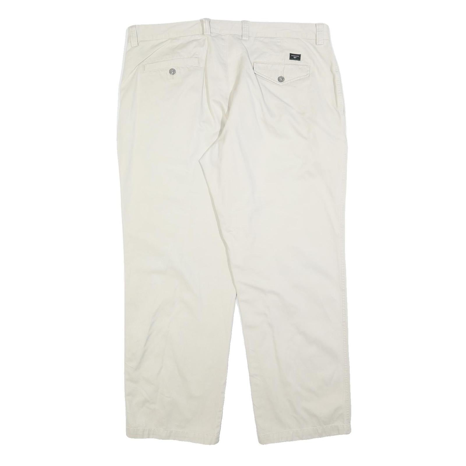 DOCKERS Mens Cotton Blend Cream Classic Fit Straight Leg Trousers W40 L32 Casual