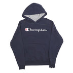 CHAMPION Mens Navy Blue Pullover Hoodie S Cotton Blend Logo Sweatshirt