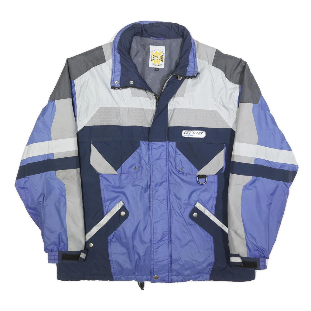 LETS JET Mens Blue Grey Polyester Blend Jacket XL Zip Colourblock Sportswear