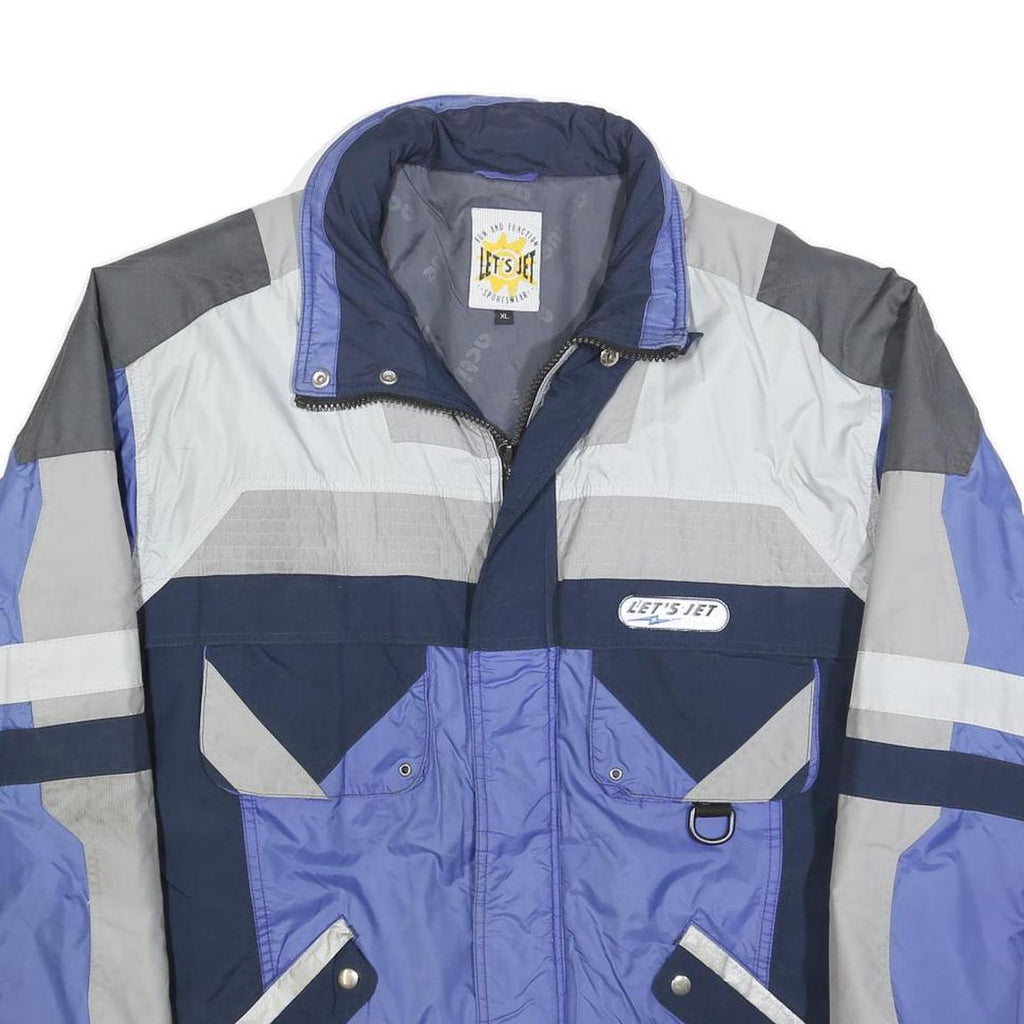 LETS JET Mens Blue Grey Polyester Blend Jacket XL Zip Colourblock Sportswear