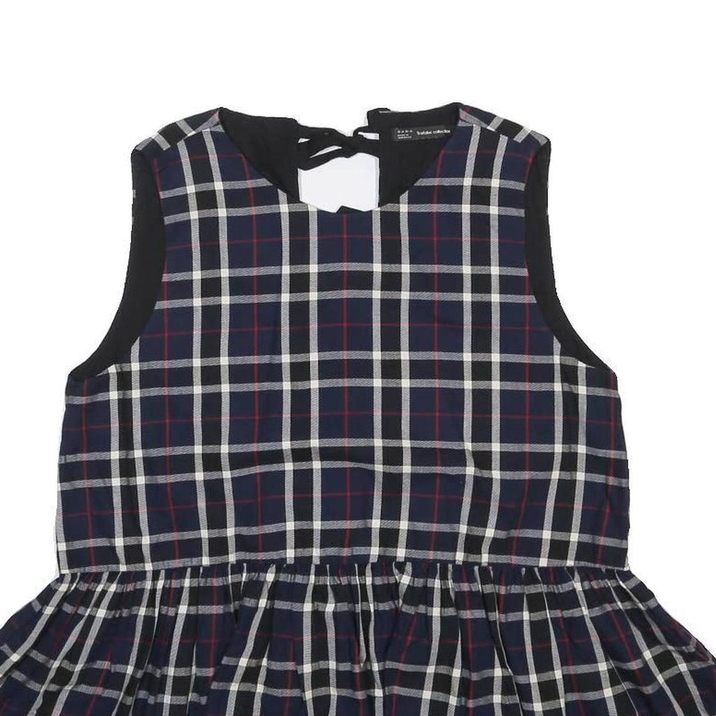 ZARA Womens Blue Check Sleeveless Day Cotton Dress XL Tie Back