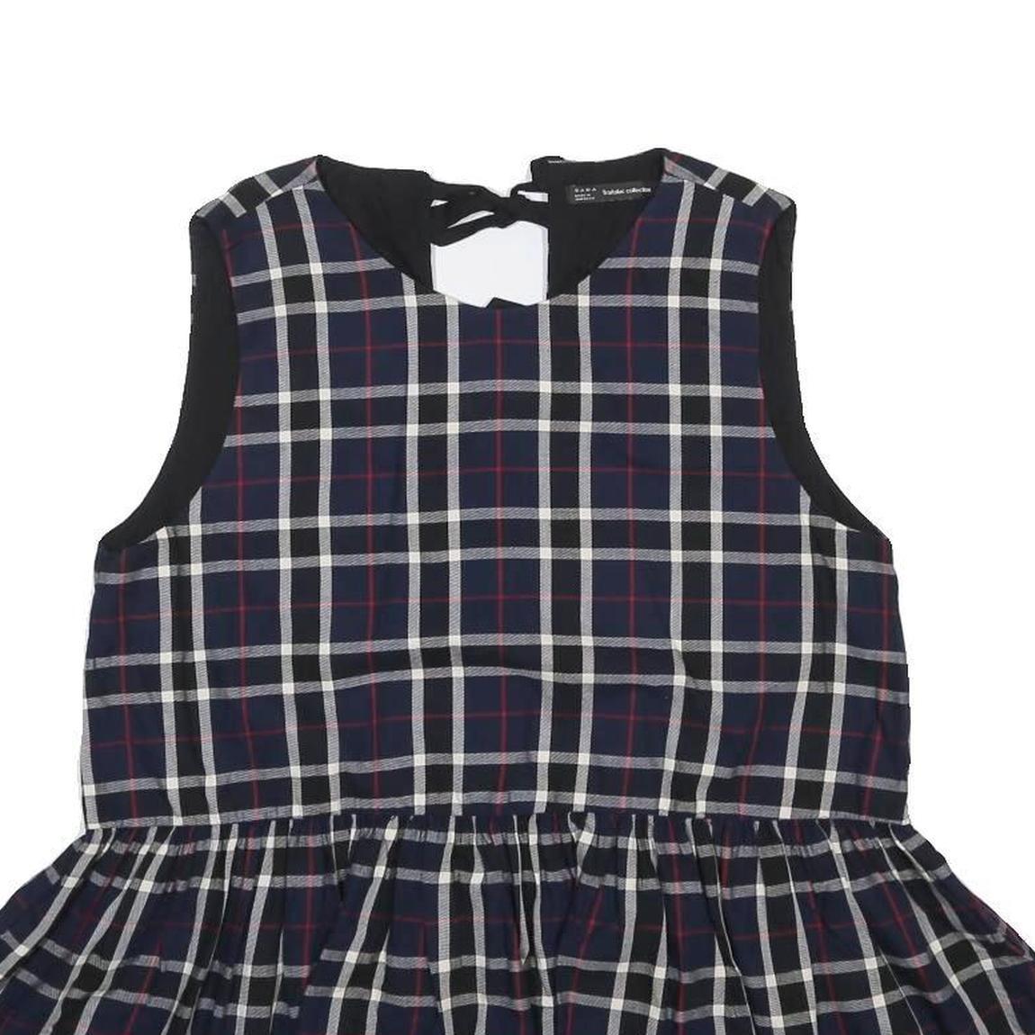 ZARA Womens Blue Check Sleeveless Day Cotton Dress XL Tie Back