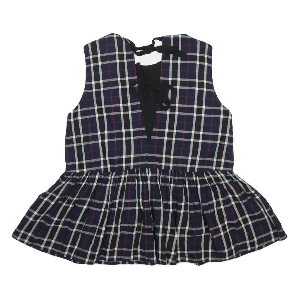 ZARA Womens Blue Check Sleeveless Day Cotton Dress XL Tie Back