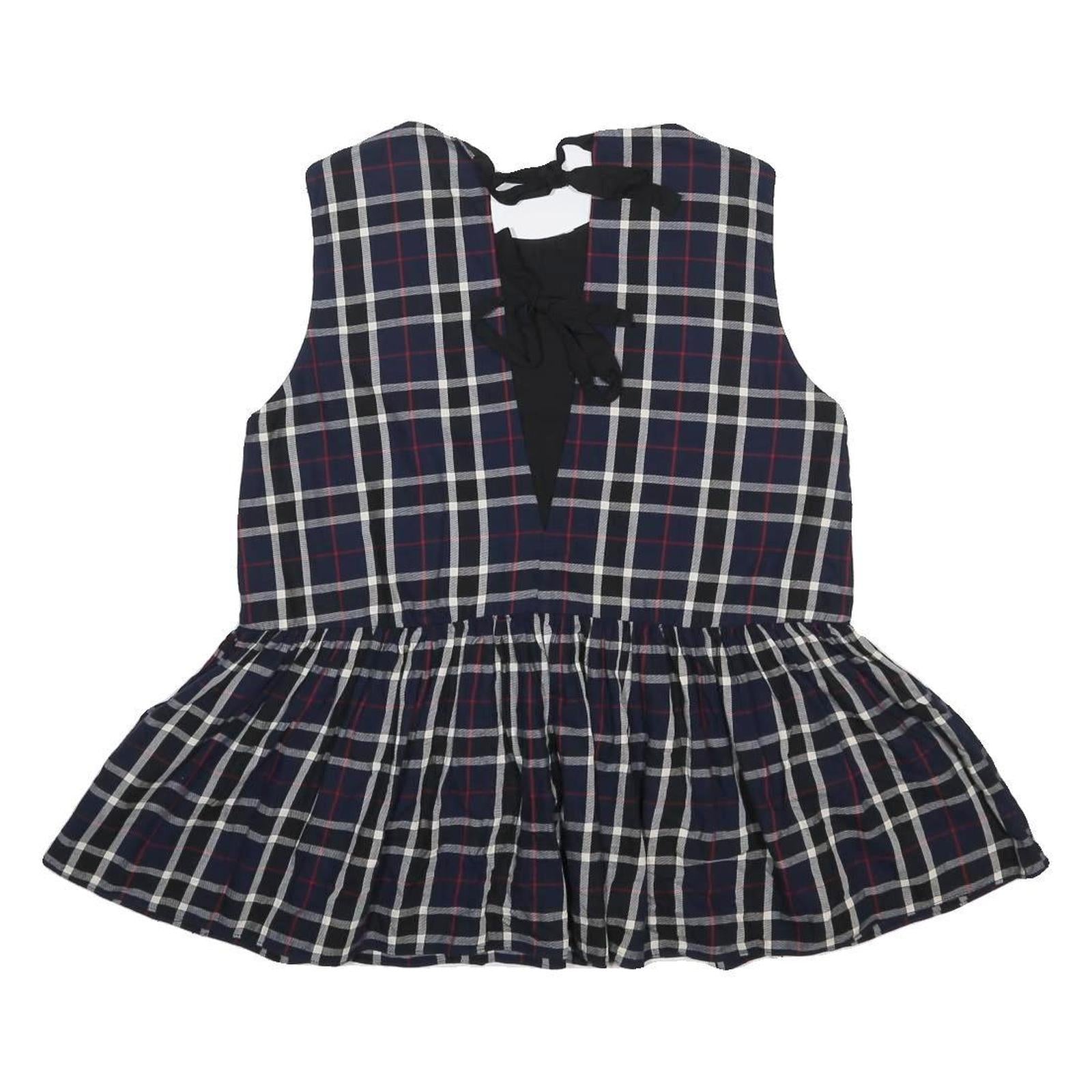 ZARA Womens Blue Check Sleeveless Day Cotton Dress XL Tie Back